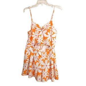 Madden NYC -Orange and White Floral Romper - Size Large